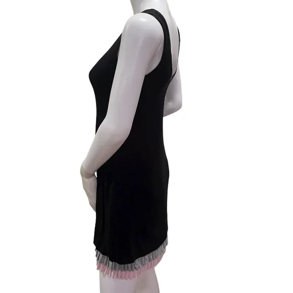 Black T-Shirt Tank Dress with Gray and Pink Ruffle Size S - Picture 4 of 6